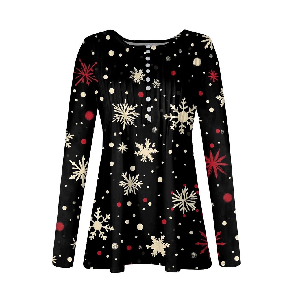 Рубашки с длинным рукавом для женщин, осенняя мода, нарядные повседневные блузки, модные плиссированные туники, топы для леггинсов, Рождество
