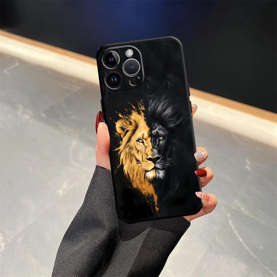 Чехол с рисунком животного Льва для iPhone 15 16 14 Plus XR 17Air 7 8 13 12 11 17 Pro Max XS Max Черный Мягкий Чехол для Телефона