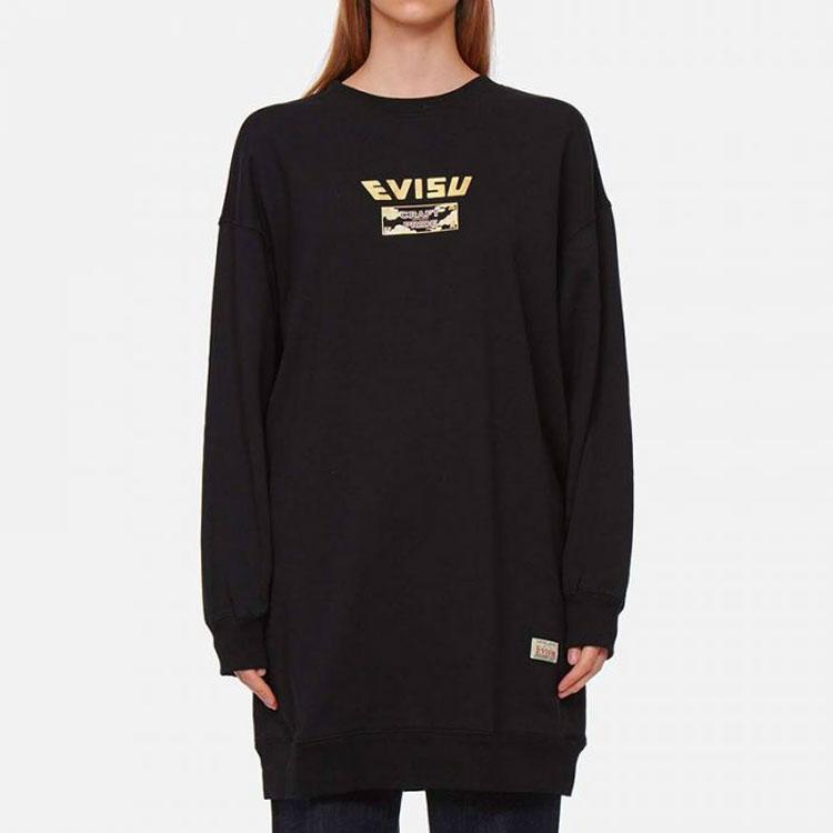 Evisu Aw21 Логотип Цветочный узор M Средней длины Свитшот Женский свитшот Черный 2EAHTW1TU366OSCT
