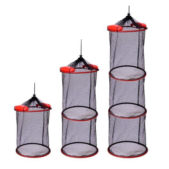 Portable Foldable Floating Fish Basket 1/2/3 Layers Live Caught Fish Storage Basket Collapsible Heavy Duty Nylon Mesh Fishing Keep Net Bag