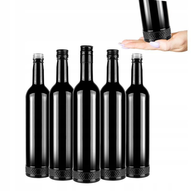 10x Glass Bottles CRYSTAL 500ml BLACK ELEGANT for Alcohol Gift 0.5l