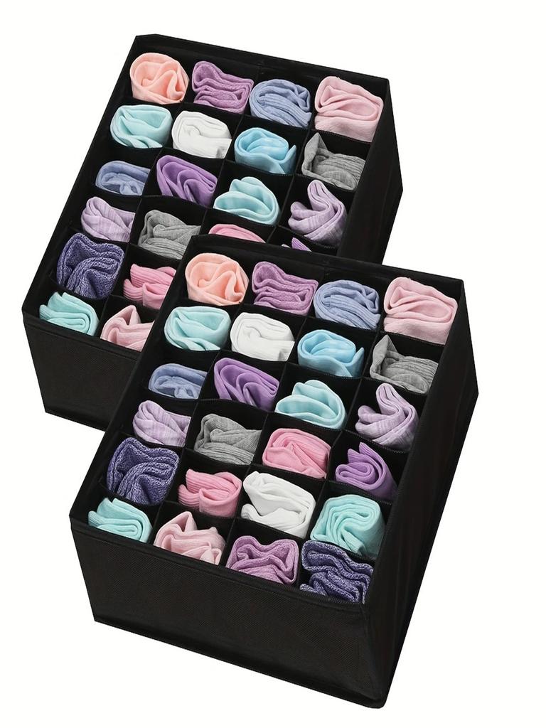 1 Piece Gray Fabric Storage Box with 24 Compartments - Foldable and Stackable Socks, Tie and Intimates Storage Box - Space-Saving Drawer Divider