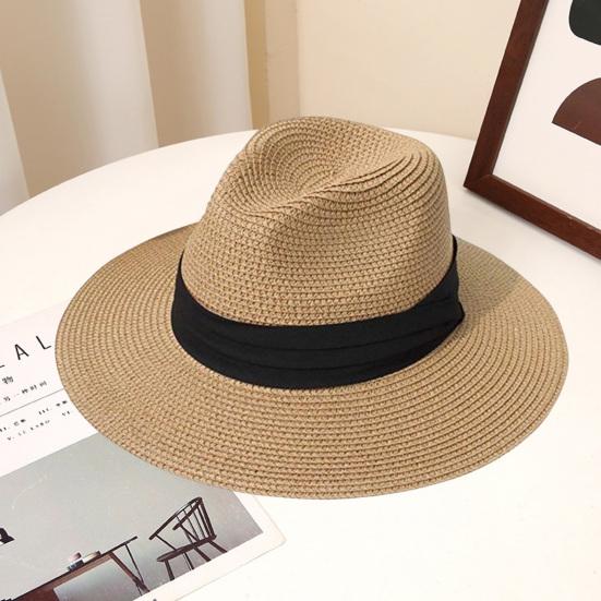Beach Straw Hat Solid Color Wide Brim Sunshade Anti-UV Breathable Foldable Color Matching Summer Vacation Sun Cap Unisex Travel Hat