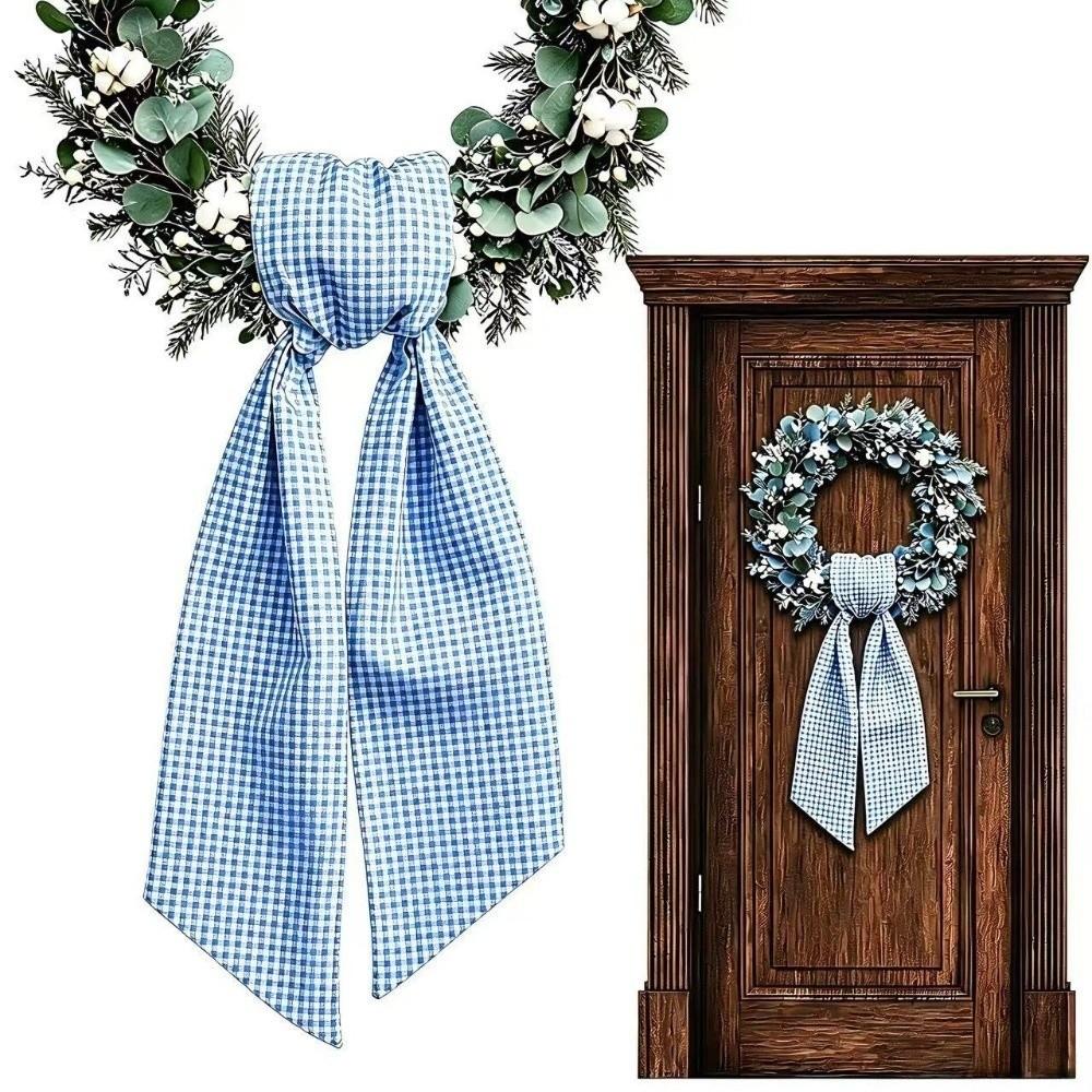Cloth Garland Ribbon Gingham Canvas Scalloped Wreath Sash New Wreath Sashes Door Decor Bow