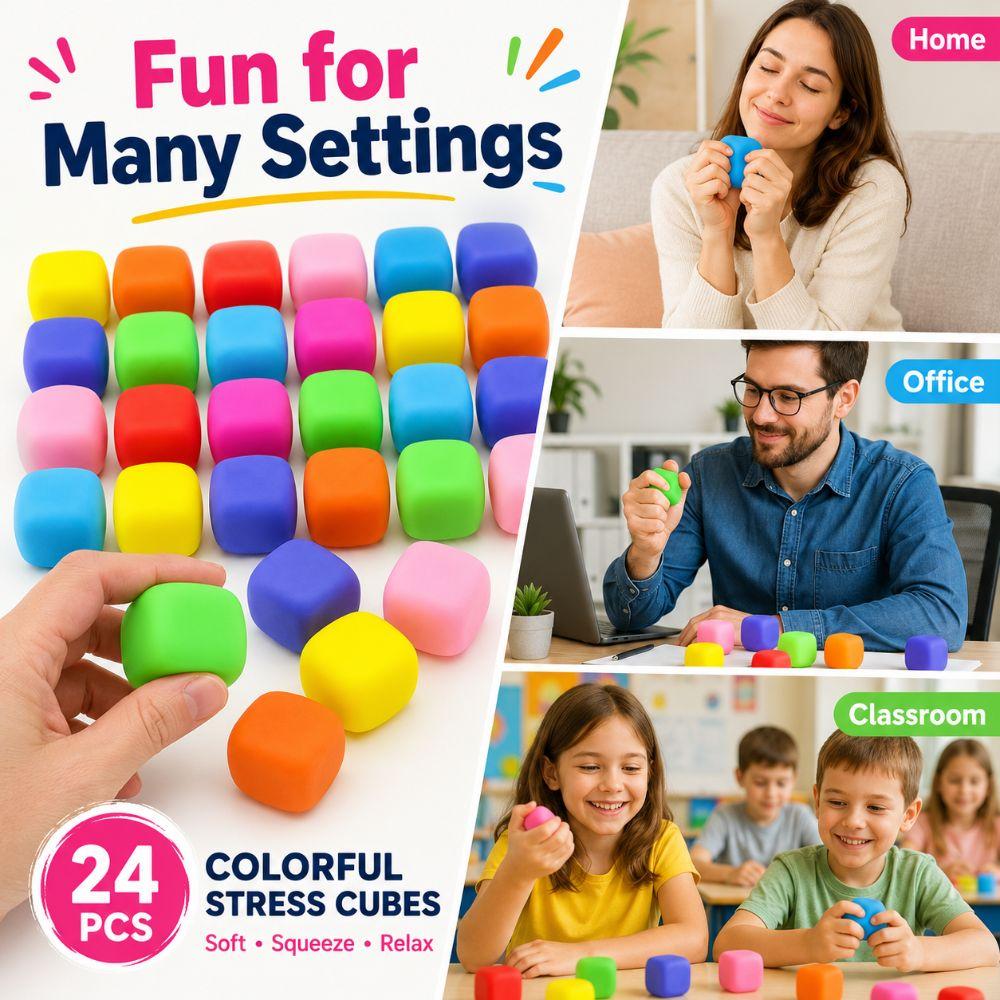 24PCS 3.5cm Stress Cube TPR Stress Relief Toy New Sensory Stress Toy School