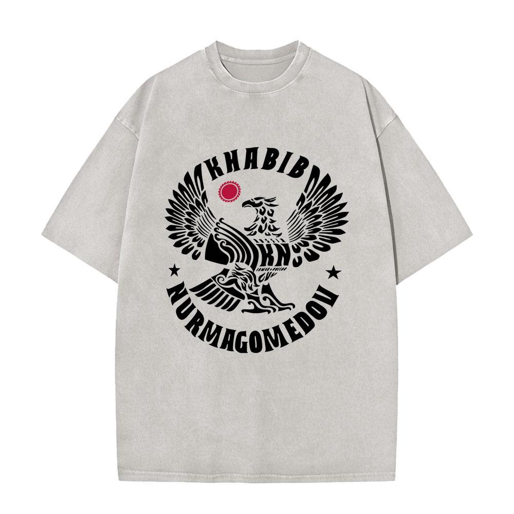 Russian Fighter Khabib The Eagle Vintage Washed Tshirt Men Boxing Fitness Gym Oversized Tshirt Male Casual Cotton T Shirts