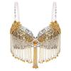 Womens Sparkly Sequins Belly Dance Top Adjustable Straps Plastic Beaded Tassels Underwired Bra