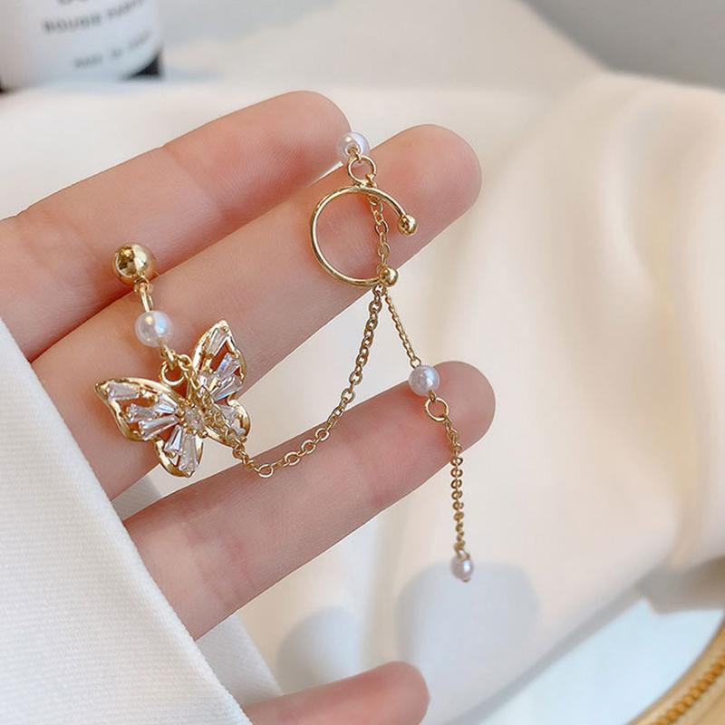 Elegant Chain Tassel Temperament Butterfly Ear Clip Girls Gold Color Vintage High Quality Earrings Jewelry Gift