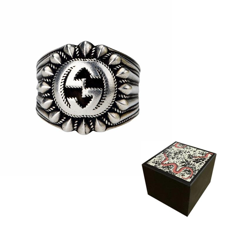 Gucci Interlocking Double G Pattern Vintage Distressed Matte 925 Silver Ring Unisex ring 728399J8400