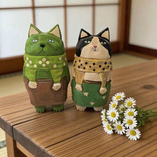 Деревянная ручная резьба, фигурка кошки, художественное украшение котенка, деревенская коллекционная скульптура китти, уникальное настольное украшение, подарок на день рождения для друзей, кошка