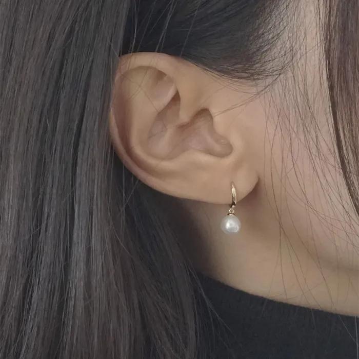 14k pearl drop one touch ring earrings (1pair)