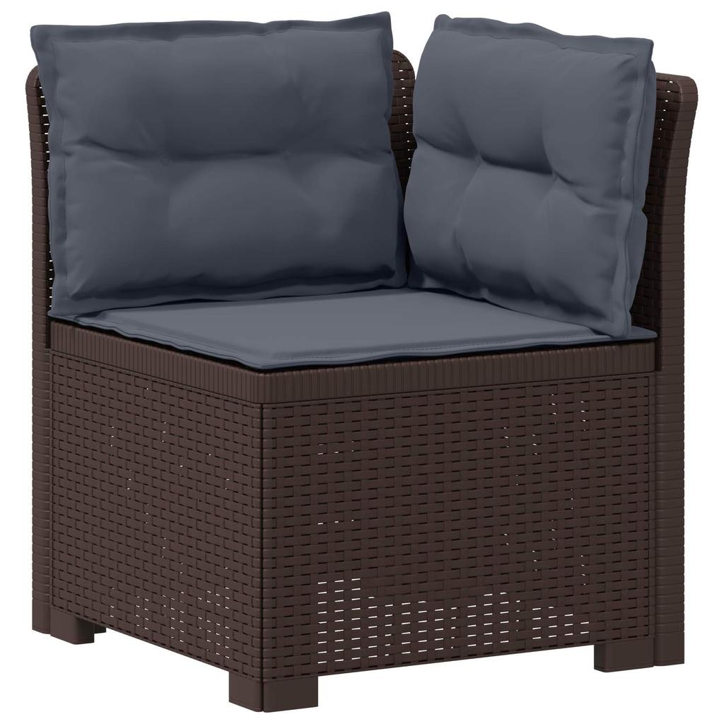 1 Seater Garden Sofa with Cushions Rattan Look PP Brown