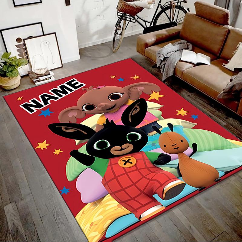 Custom Bing Bunny Mat Personalized Name, Polyester Washable Indoor Entryway Rug, Gift for Christmas, Easter, Thanksgiving Day