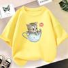 Summer children's T-shirt cute cat girl printed top short sleeved round neck shirt