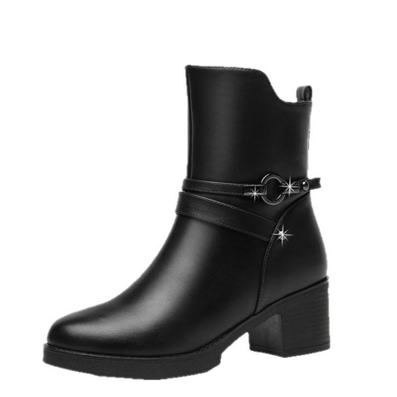 Fashionable Mid-calf Boots, Side Zipper Leather Boots, Women's Shoes