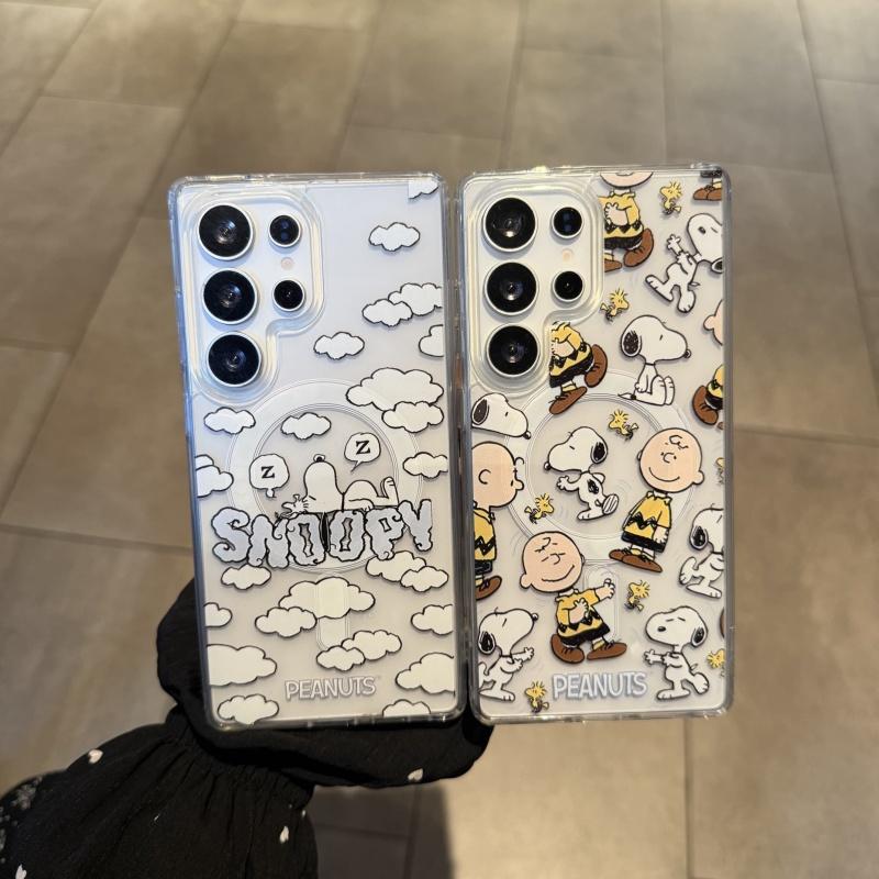 Cute Cloud Cartoon Funny Snoopy Charlie Brown Phone Case ForSamsung S22 S23 S22 S24 S25 Ultra Snoopy shockproof Magnetic Holder