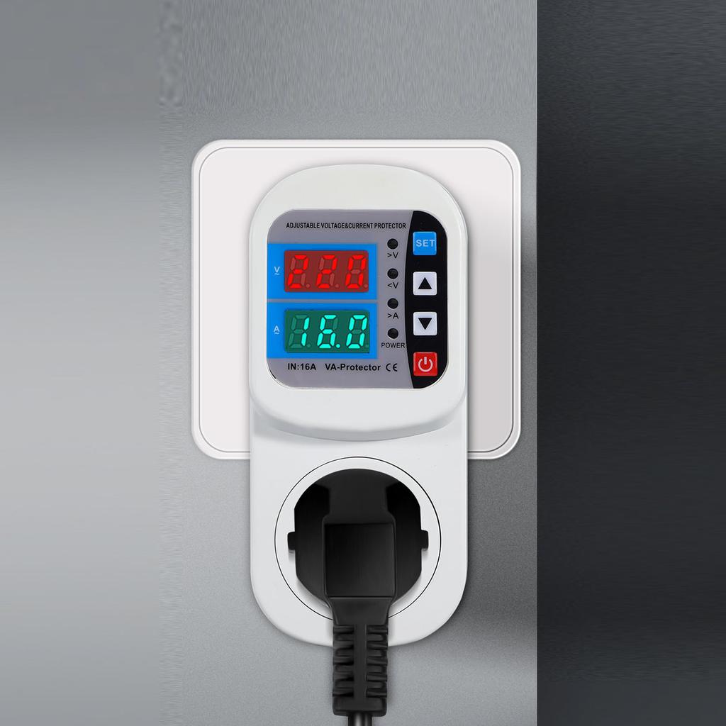 Сетевой фильтр розетка 16А Регулируемый цифровой дисплей Автоматическая защита по напряжению и току Розетка для дома Регулятор напряжения