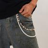 Trendy Pearl Rhinestone Sun Flower Jeans Chain Keychain Men Women Trousers Hipster Pant Chain Hiphop Y2K Jewelry