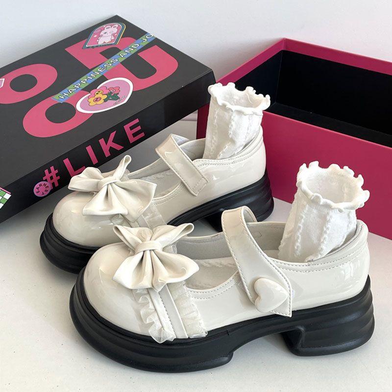 Модные милые туфли Мэри Джейн из кожи с круглым носком и бантом, универсальные туфли на толстой подошве для JK-униформы и Лолиты для женщин, повседневные лоферы на толстом каблуке