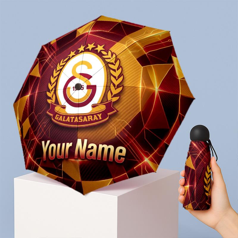 Galatasaray FC Manual Five Fold 8 Rib Umbrella Support Custom Text, Lightweight Travel Umbrella