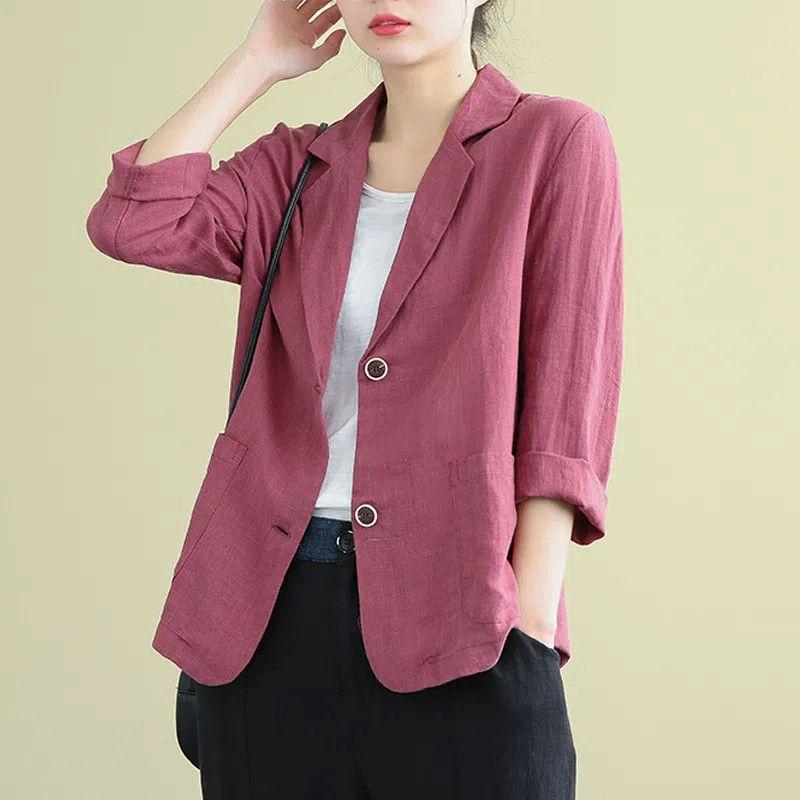 Women's Spring and Autumn Lightweight Cardigan Large Size Casual Suit Jacket Office Coat