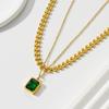 Fashionable and sophisticated clavicle chain, titanium steel multi-layer necklace, light luxury style with emerald square gemstone pendant