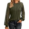 Women's Fashionable Long Sleeve Tops Lace  Ruched T-Shirt Solid Round Neck Blouses Casual Top