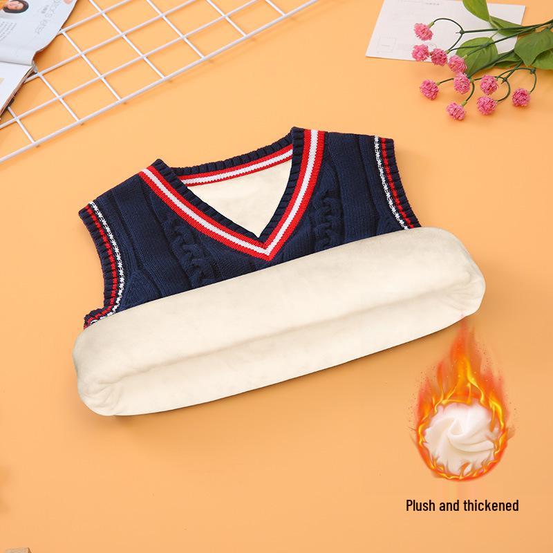 Kids' Preppy Fleece-Lined Vest - Warm School Uniform Sweater for Boys and Girls