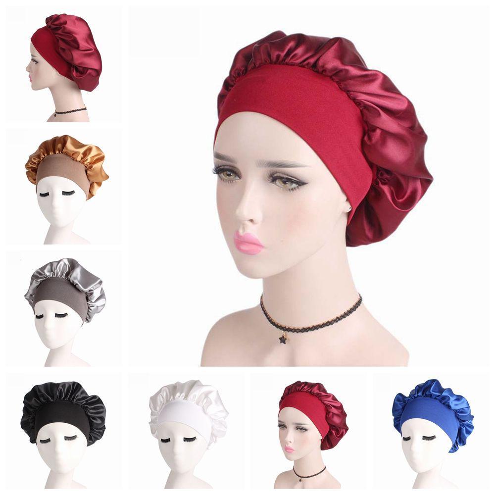 Fashion Bonnet Stretch Night Sleep Hat Elastic Head Wraps Hair Loss Chemo Wide Band Satin Cap