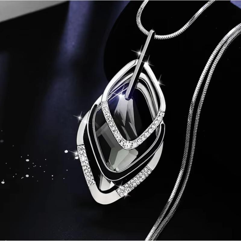 Women Long Necklace Fashion Geometric Crystal Necklaces Pendant Jewelry Statement Sweater Chain Collier Femme Collar Accessories