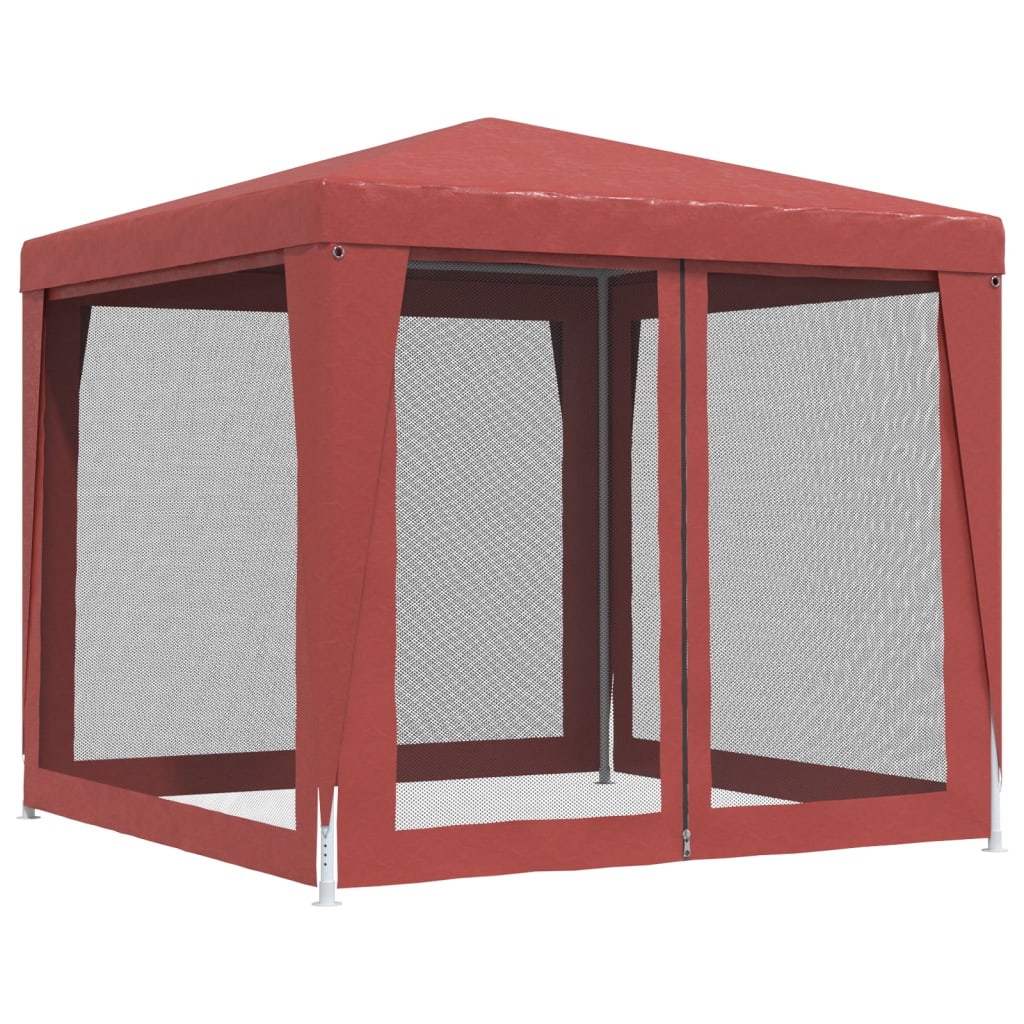 Тент для вечеринки с 4 сетчатыми боковыми стенками Красный 2,5 x 2,5 м HDPE