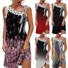 Модное женское летнее свободное кружевное шитье на одно плечо без рукавов с принтом тонкое платье