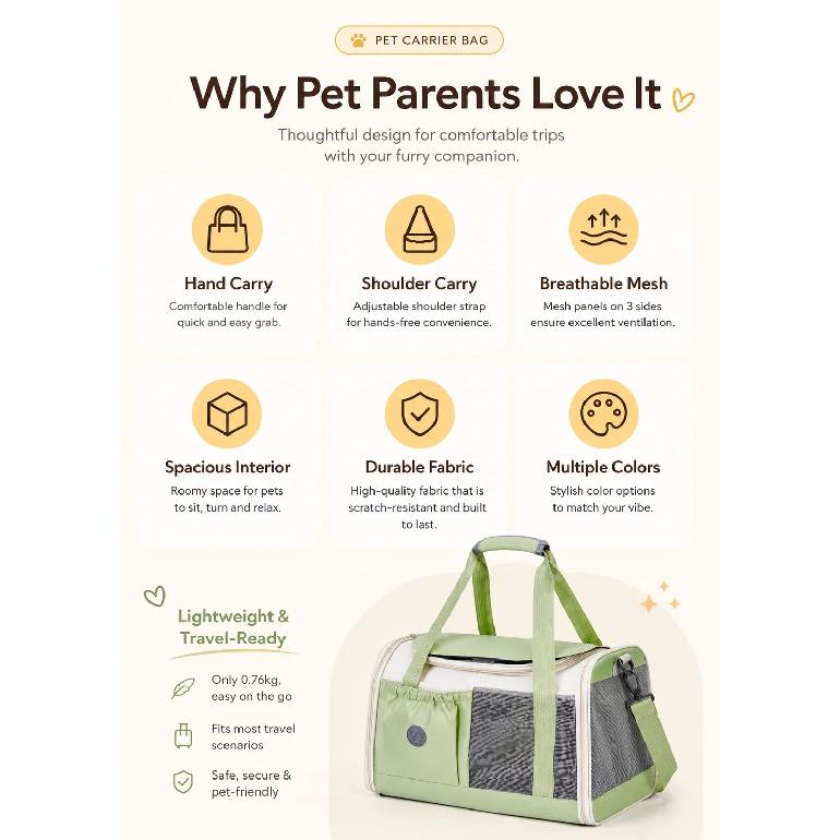 Foldable Pet Handbag, Single‑Shoulder Airline Approved Carrier, Premium Large Capacity Travel Bag for Cats & Small Dogs