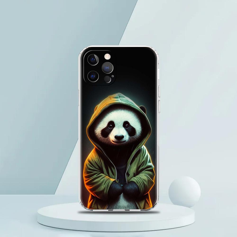 Cute Animal Panda Phone Case for iPhone 16 15 14 13 12 Pro Max Transparent Soft for iPhone 11 Pro Max 7 8 Plus XS XR Shell