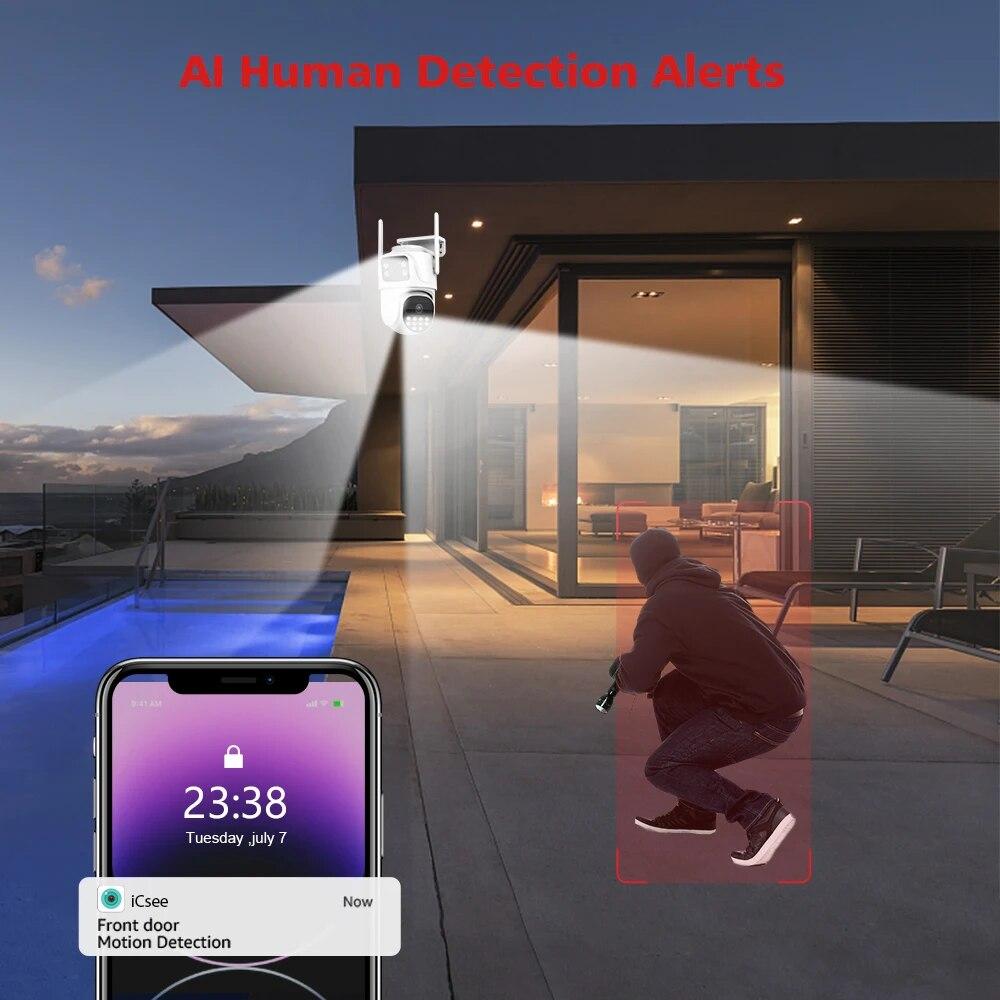 Новая камера наблюдения EU 8MP с двойным экраном и двойным объективом, Wi-Fi, Ai, автоматическое отслеживание цвета, ночного видения, Bluetooth, уличная PTZ-камера безопасности