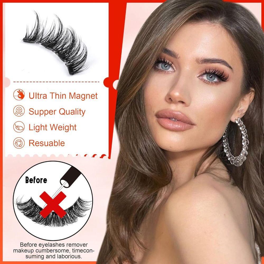 Natural Look Magnetic Eyelashes No Glue False Eyelashes Magnetic Lashes  for Eyelash Extension