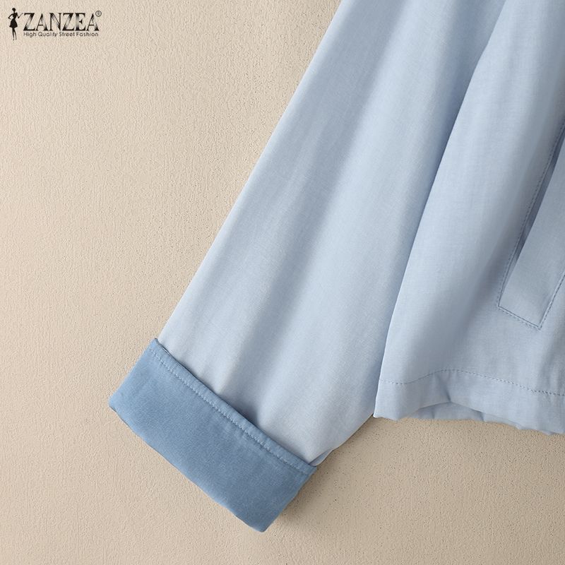 ZANZEA Женская повседневная блузка с отложным воротником и длинным рукавом