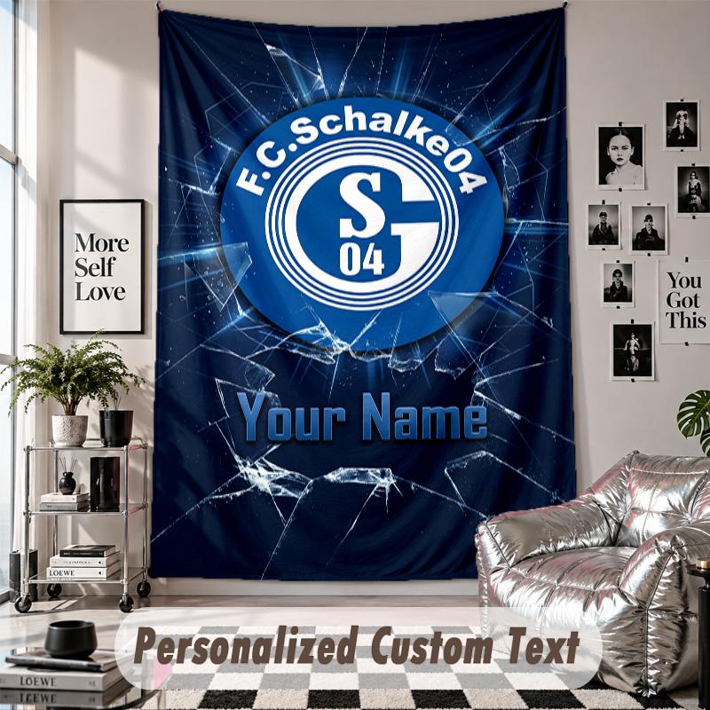 Wall Hanging Tapestry With Custom Name & Text, Schalke 04 FC Decorative Tapestry For Bedroom