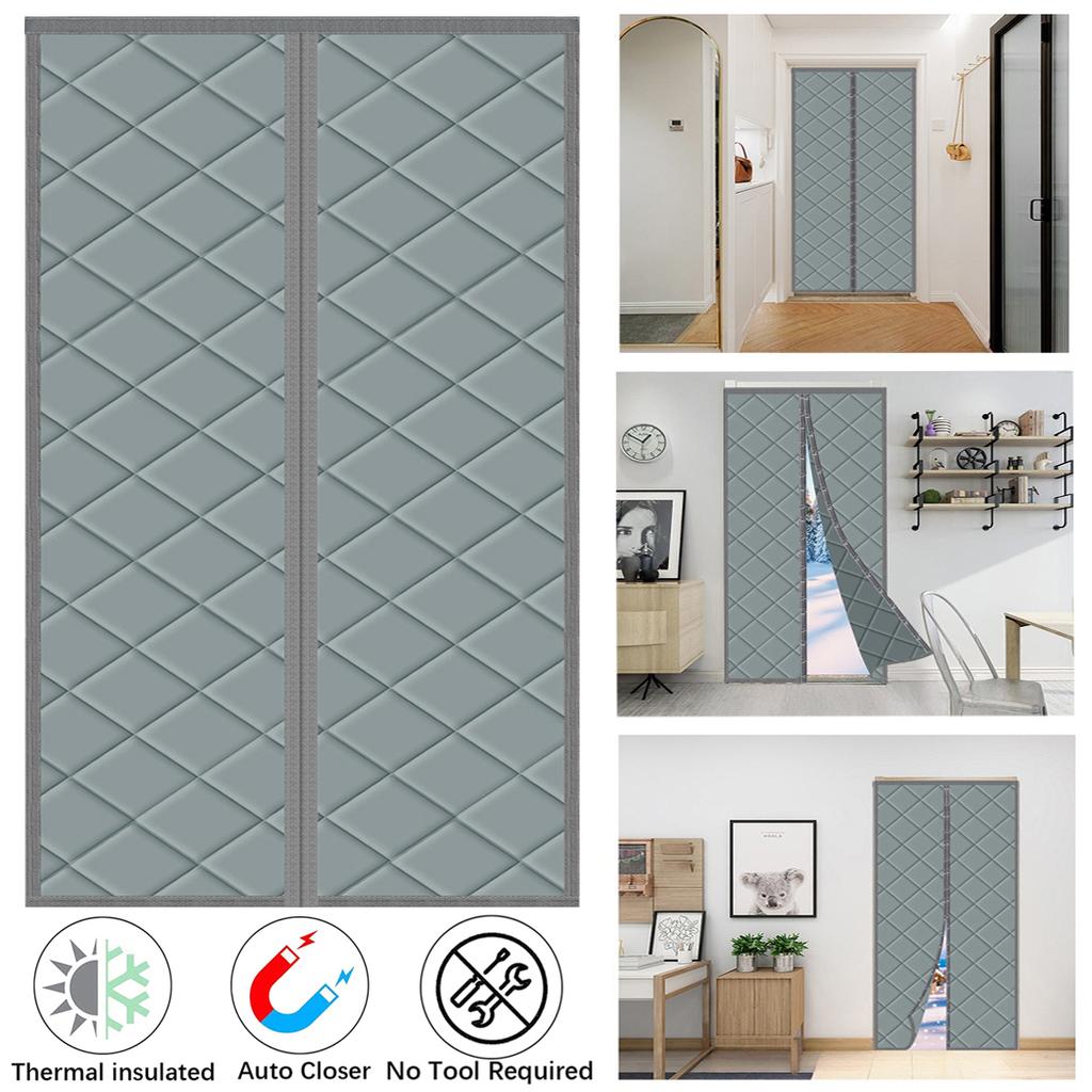 Magnetic Thermal Door Curtain Heavy Duty Oxford Fabric Insulated Wind Blocker for French Sliding Glass Doors Easy Install