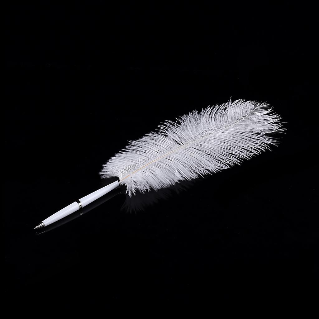 Шариковая ручка для письма с пером из страусиного пера и металлическим держателем, новая серебристая