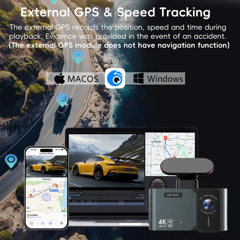 Передняя 4K и задняя 2.5K видеорегистратор Встроенный WIFI GPS Двойная линза Мини Автомобильный DVR 24H Монитор парковки Черный ящик Камера салона Ночное видение