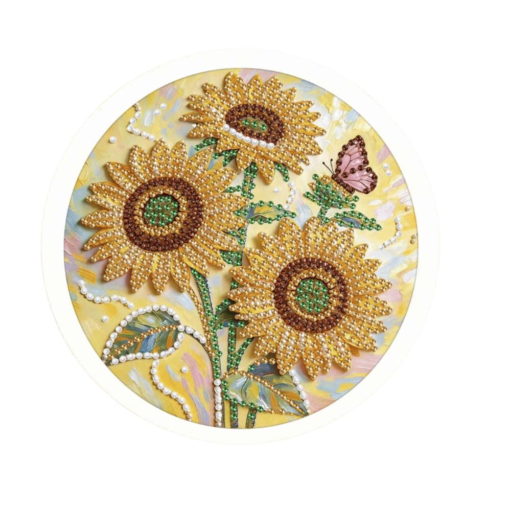Hand-Pasted Round Shape Pearl Painting Sunflower Self-Adhesive Paintings Bedroom Decorative