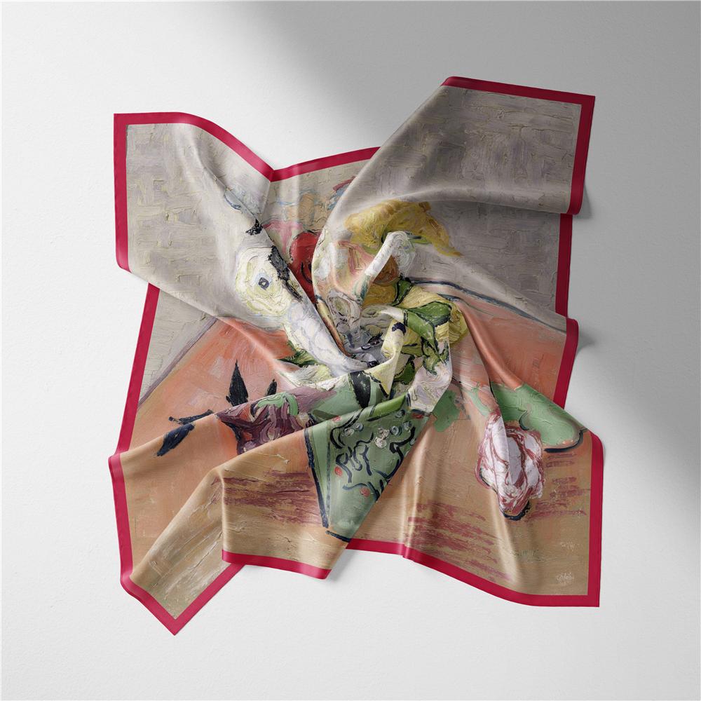 Famous Oil Painting Women Scarf Wraps Twill Silk Scarf 53cm Square Scarves Fashion Head Scarf Hijab Neckerchief Bandana New