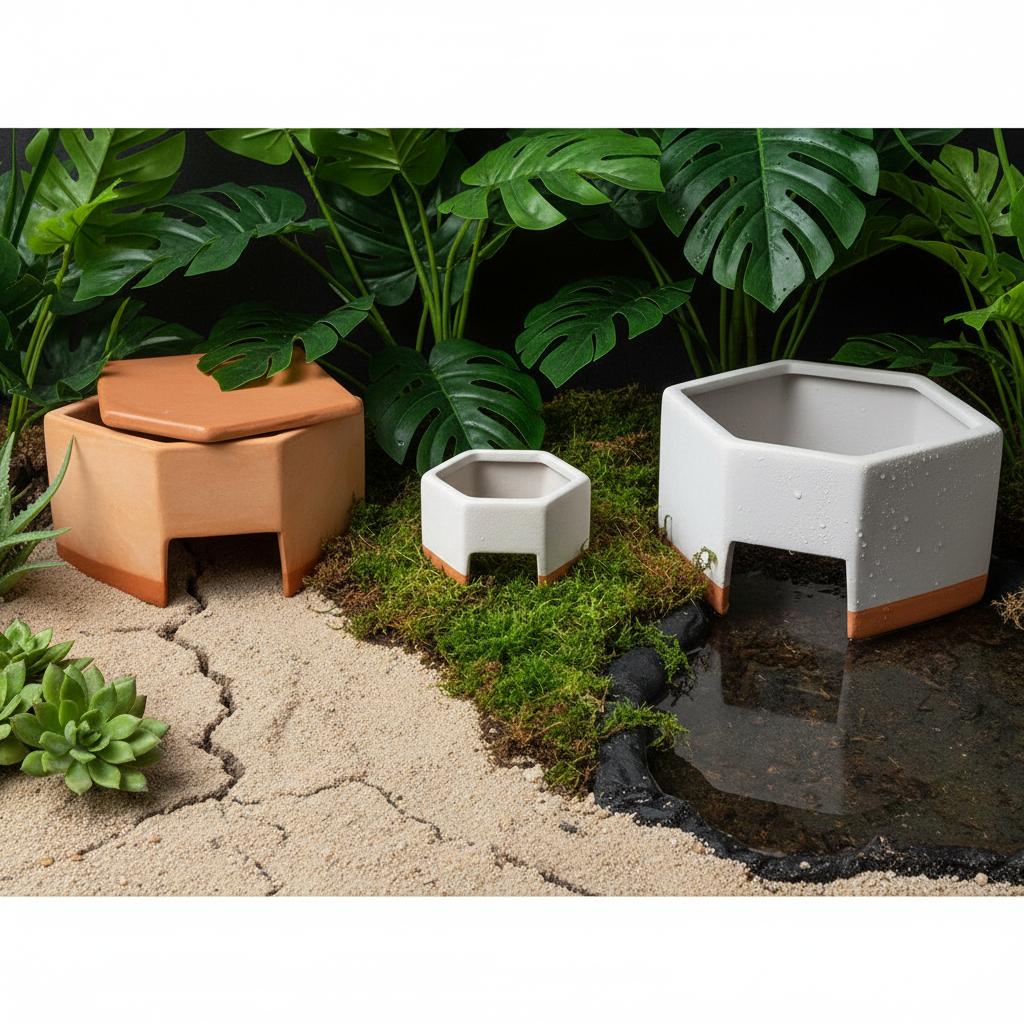 Reptile Ceramic Humidifying Hideaway Cave for Lizards, Geckos, Snakes, and Spiders Small