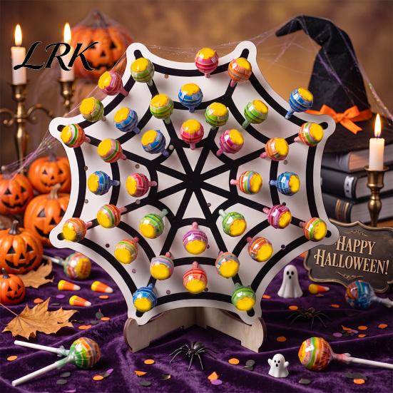 Table Centerpiece for Halloween Wooden Lollipop Display Stand, Spider Web Ghost Decor Pumpkin Shaped Candy Holder, Party Tabletop Ornament Creative