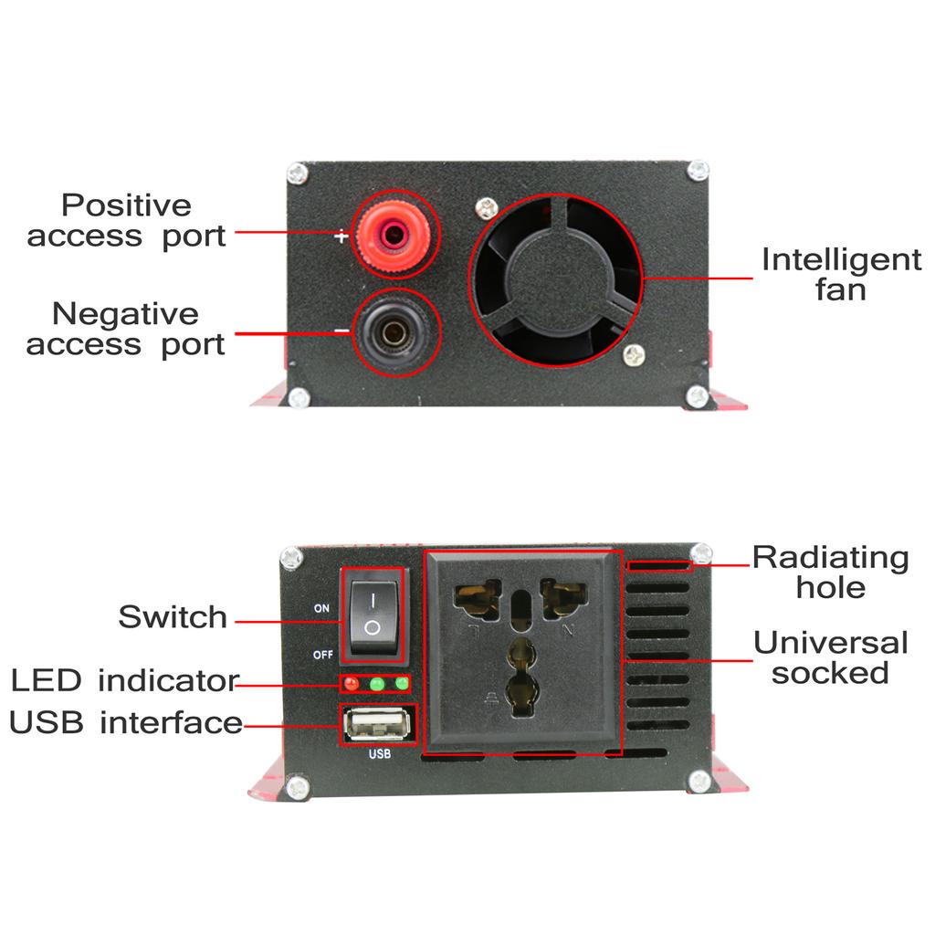Преобразователь напряжения 1500 Вт 3000 Вт 12 В 240 В Инвертор USB-инвертор с 1 розеткой и ЖК-дисплеем