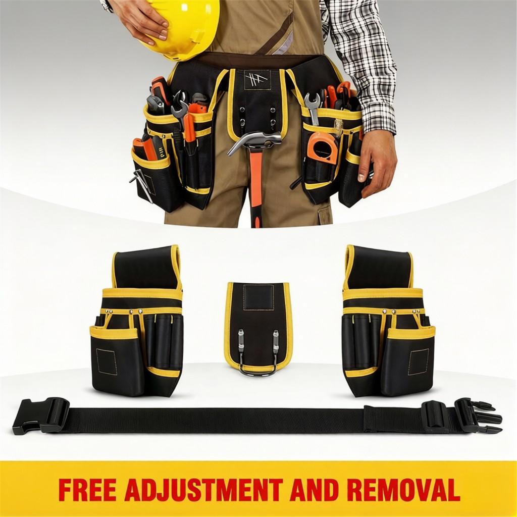 Tool Storage Bag Professional Adjustable Tool Belt Heavy-Duty Canvas Multi-Functional Tool Kit Electrician's Waist Bag Featuring Three Magnets 26 Sto