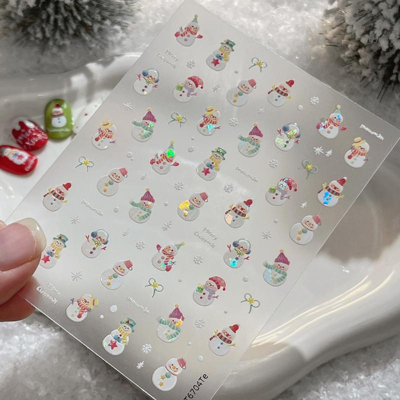 Cute Christmas Snowman Christmas Tree Santa Claus Nail Stickers Kawaii Art Stickers Diy New Year Accessories Manicure Decals