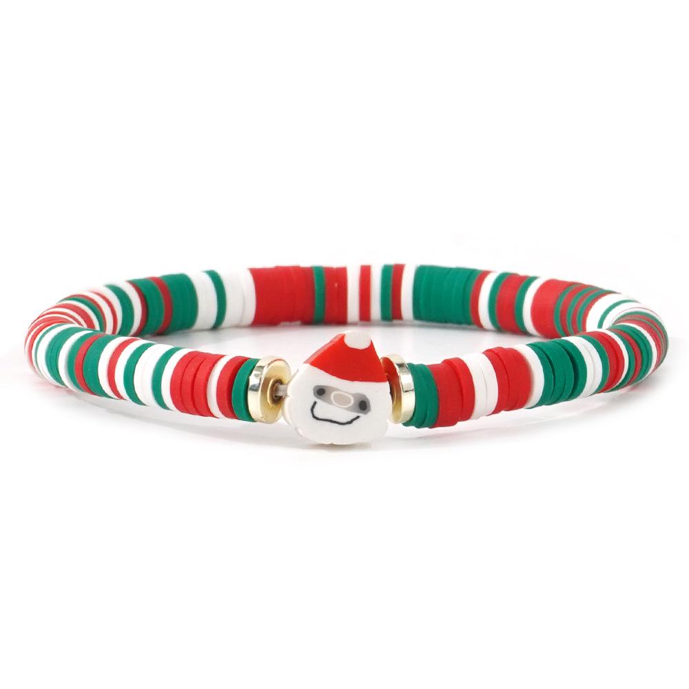 European & American Style Polymer Clay Bead Bracelet: Santa, Snowflake, Christmas Tree Elastic Design