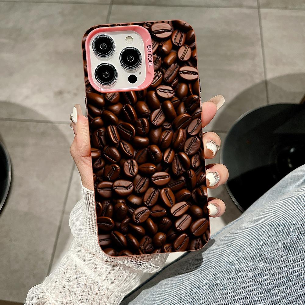 Coffee Beans Pink Translucent Mobile Phone Case for iPhone 17 16 15 14 13 12 11 X XR XS Air Pro Max Plus Colorful Cover
